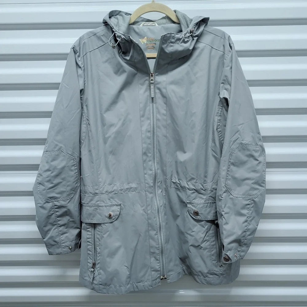 Natural Reflections Rain Jacket Size XL Womens Gray‎ Hooded Utility Windbreaker